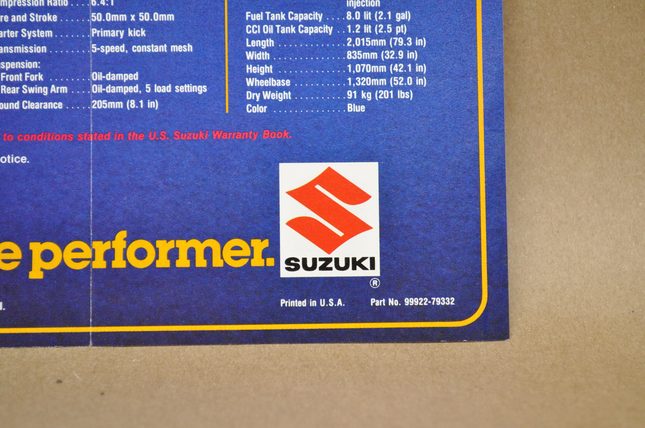 Vintage 1979 Suzuki TS125 TS100 Trail Motorcycle Brochure Dealer Specs OEM