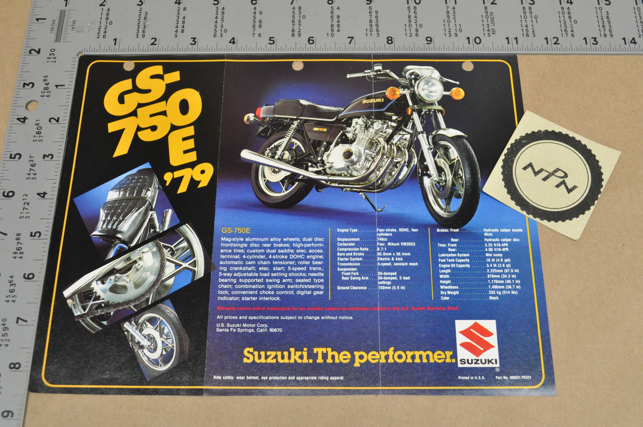 Vintage 1979 Suzuki GS750 E Motorcycle Sales Brochure Dealer Specs OEM