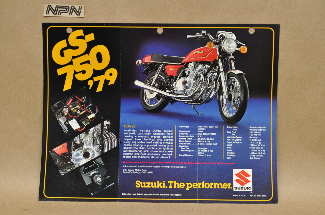 Vintage 1979 Suzuki GS750 E Motorcycle Sales Brochure Dealer Specs OEM