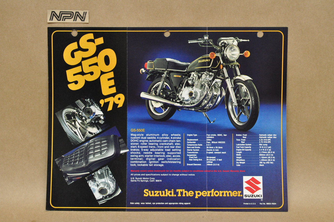 Vintage 1979 Suzuki GS550 E Motorcycle Sales Brochure Dealer Specs OEM