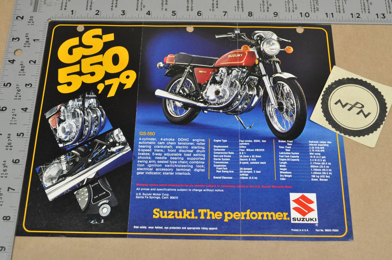 Vintage 1979 Suzuki GS550 E Motorcycle Sales Brochure Dealer Specs OEM