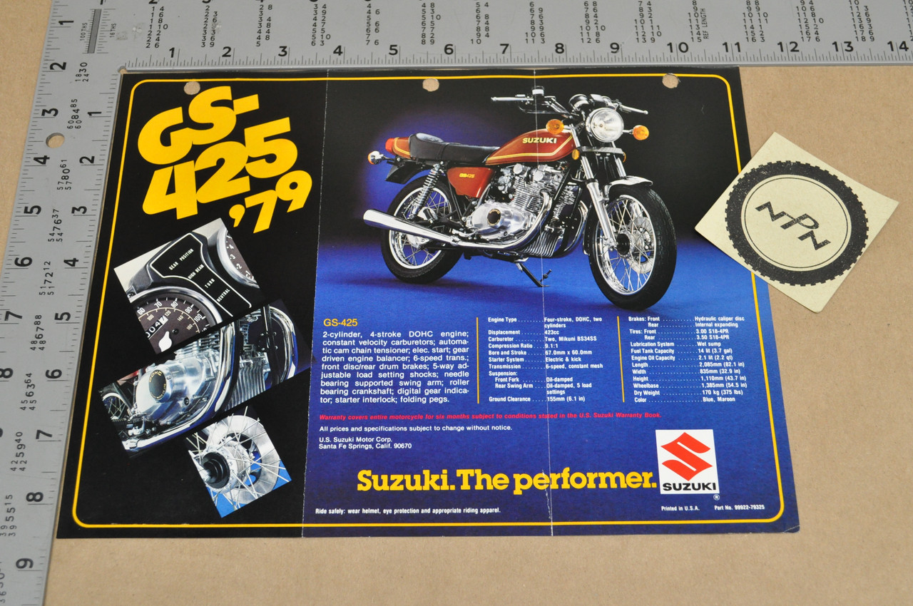 Vintage 1979 Suzuki GS425 E Motorcycle Sales Brochure Dealer Specs OEM