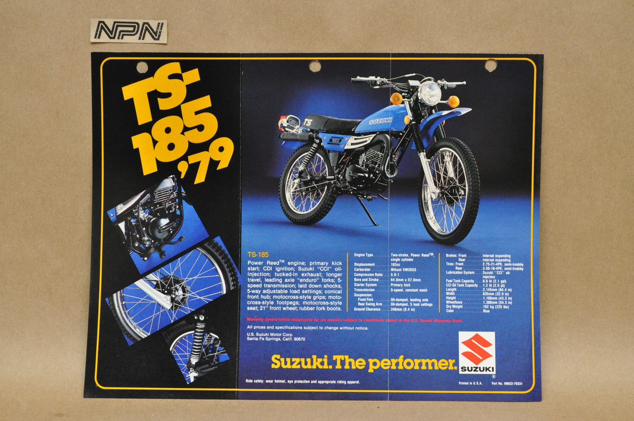 Vintage 1979 Suzuki TS250 TS185 Motorcycle Sales Brochure Dealer Specs OEM