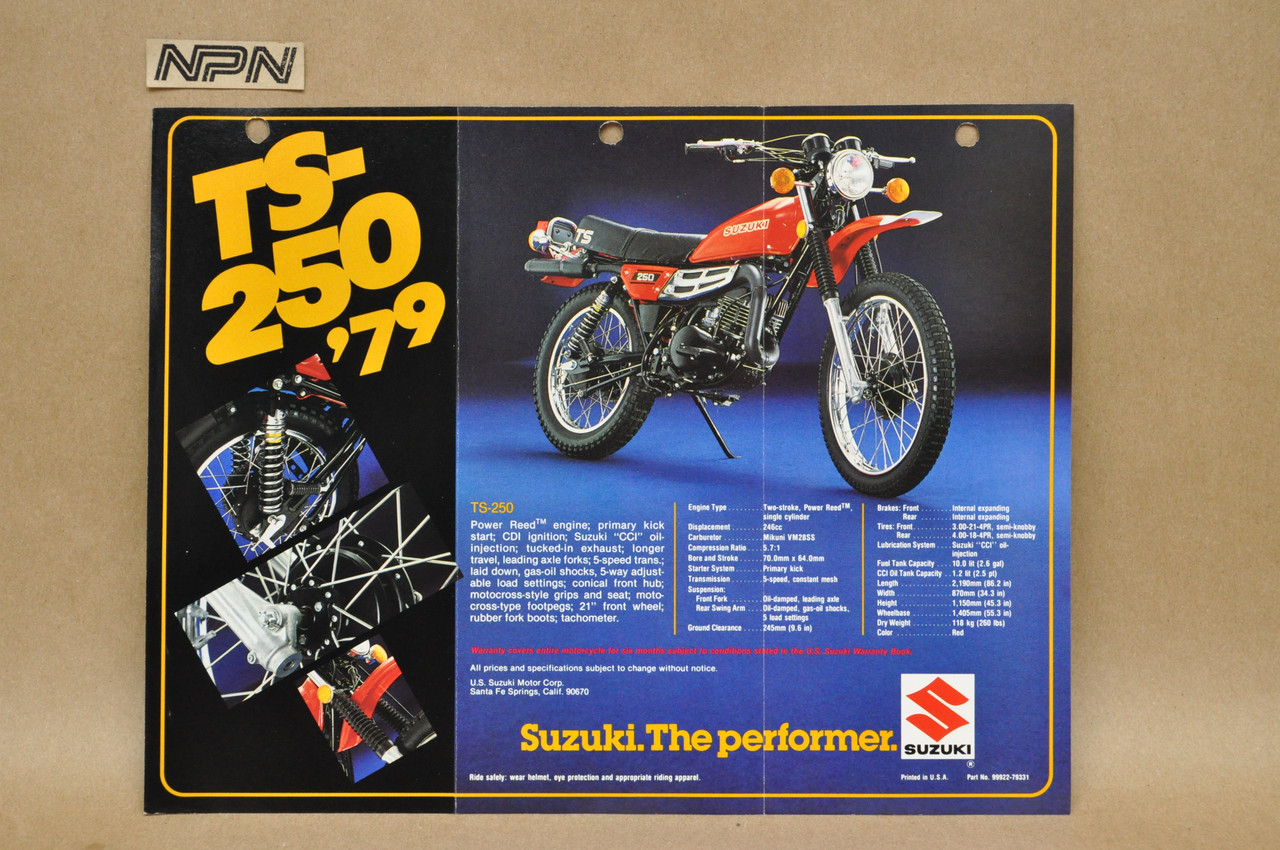 Vintage 1979 Suzuki TS250 TS185 Motorcycle Sales Brochure Dealer Specs OEM