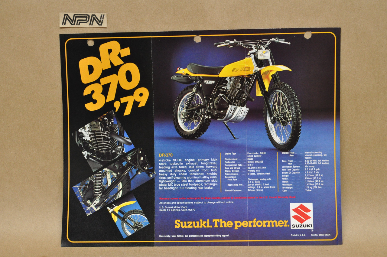 Vintage 1979 Suzuki SP370 DR370 Motorcycle Sales Brochure Dealer Specs OEM