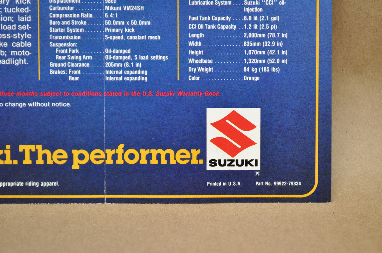 Vintage 1979 Suzuki DS100 DS80 Motorcycle Sales Brochure Dealer Specs OEM