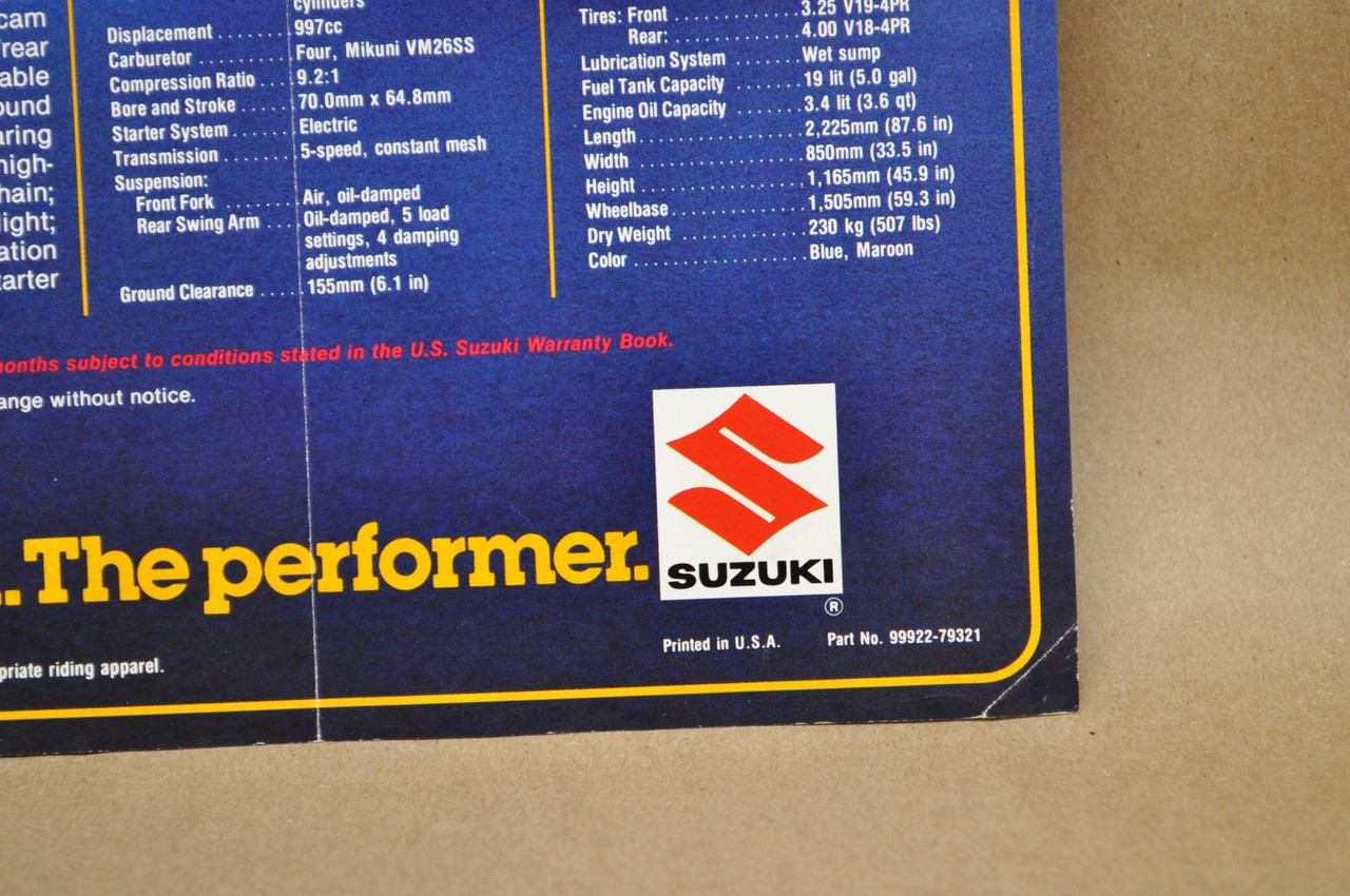 Vintage 1979 Suzuki GS1000 E Motorcycle Sales Brochure Dealer Specs OEM