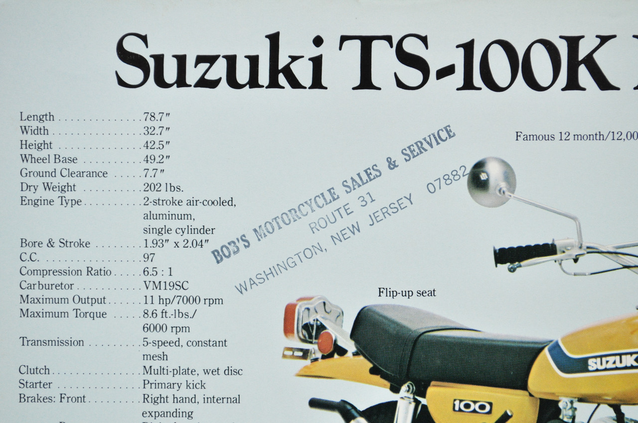 Vintage NOS 1973 Suzuki TS100 K Honcho TC100 K Blazer Brochure Dealer Specs OEM