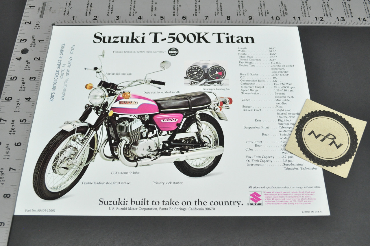Vintage NOS 1973 Suzuki T500 K Titan GT185 K Adventurer Brochure Dealer Specs