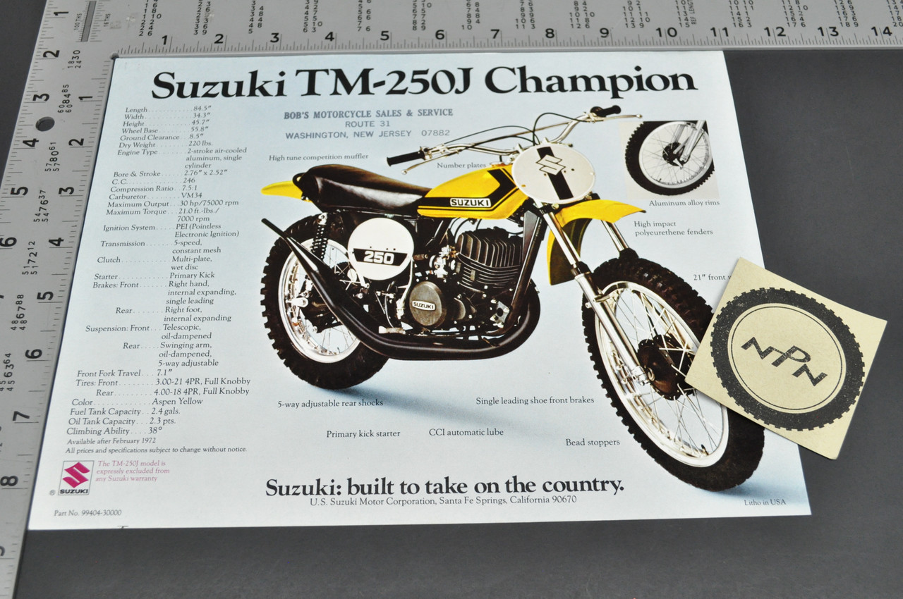 Vintage NOS 1973 Suzuki TS250 J Savage TM250 J Champion Brochure Dealer Specs