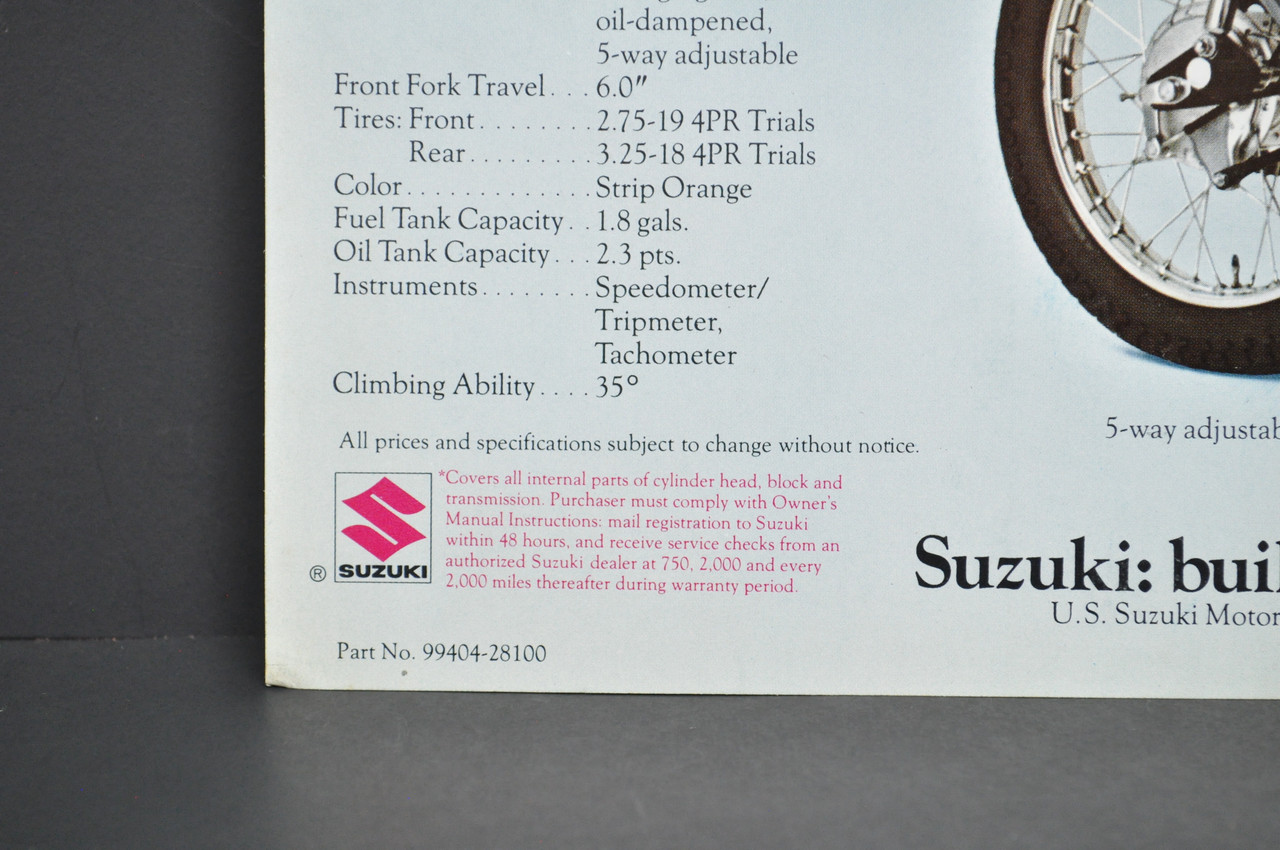 Vintage NOS 1972 Suzuki TS125 J Duster TC125 J Prospector Brochure Dealer Specs