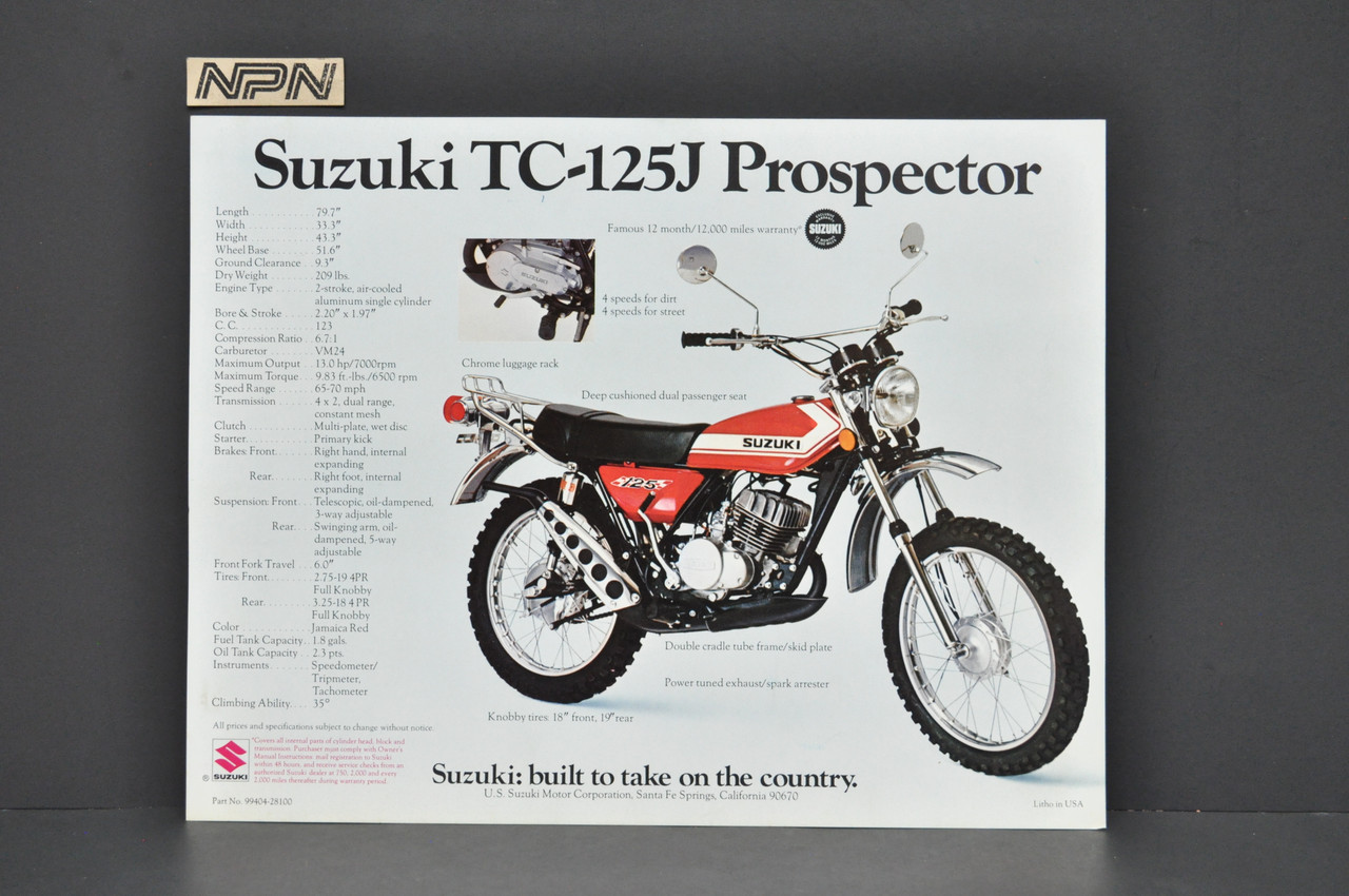 Vintage NOS 1972 Suzuki TS125 J Duster TC125 J Prospector Brochure Dealer Specs