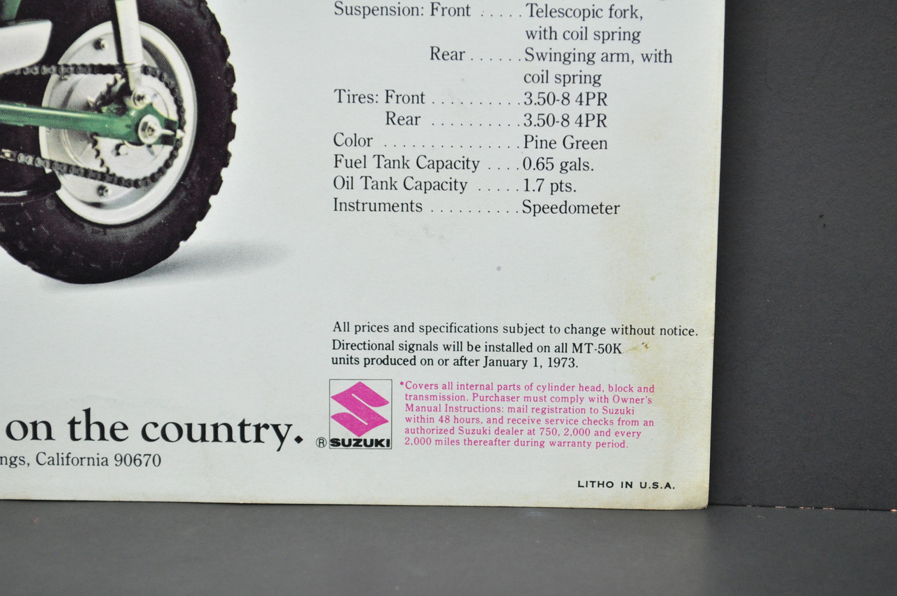 Vintage NOS 1973 Suzuki MT50 K Trailhopper TS50 K Gaucho Brochure Dealer Specs OEM