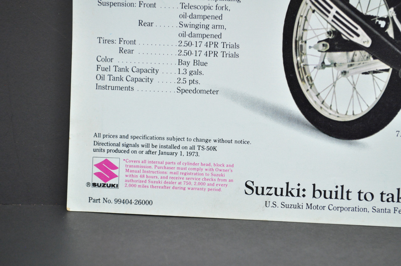 Vintage NOS 1973 Suzuki MT50 K Trailhopper TS50 K Gaucho Brochure Dealer Specs OEM