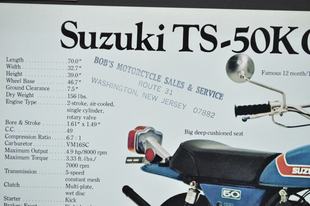 Vintage NOS 1973 Suzuki MT50 K Trailhopper TS50 K Gaucho Brochure Dealer Specs OEM