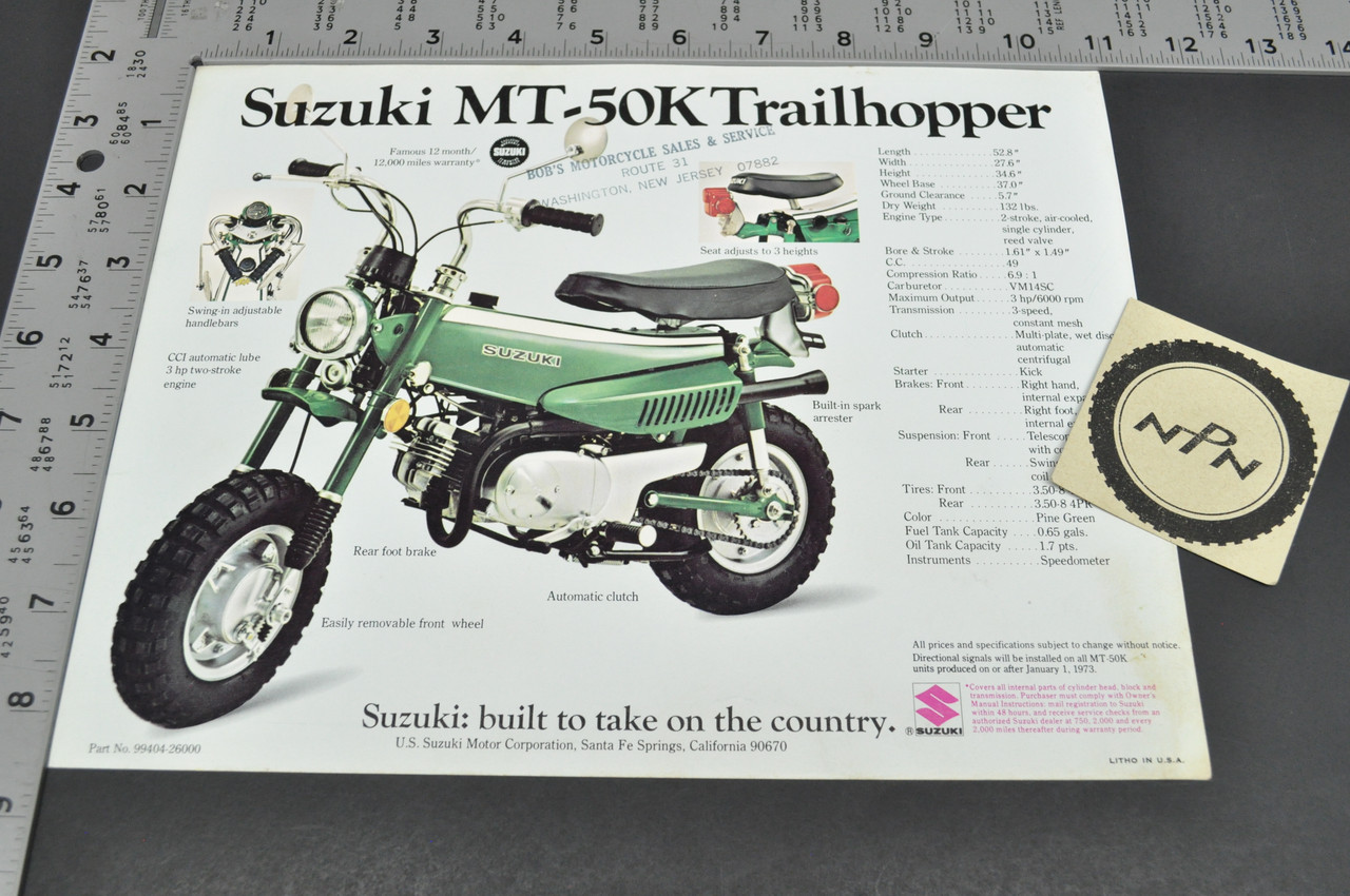 Vintage NOS 1973 Suzuki MT50 K Trailhopper TS50 K Gaucho Brochure Dealer Specs OEM