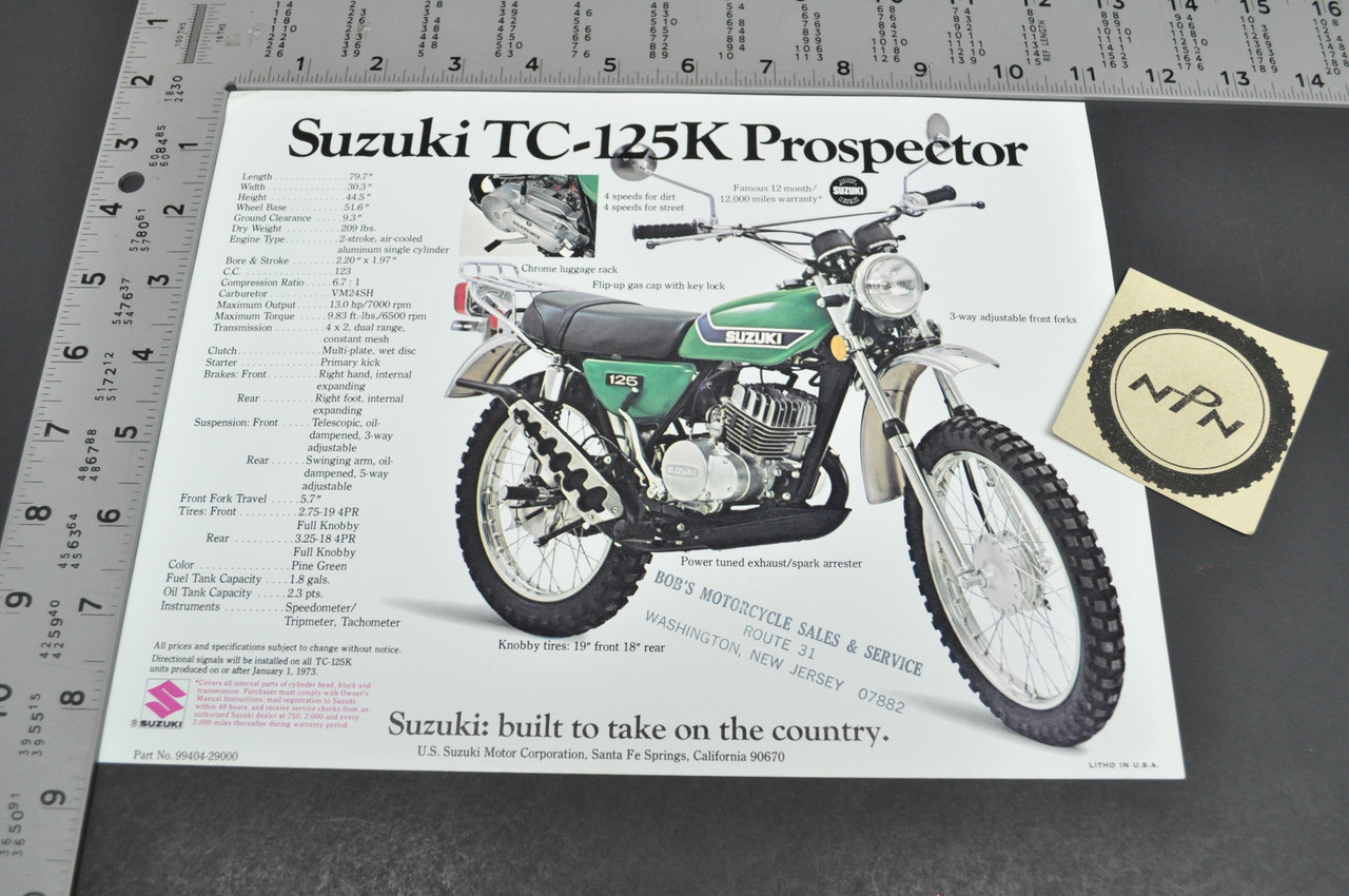 Vintage NOS 1973 Suzuki TS185 K Sierra TC125 K Prospector Brochure Dealer Specs OEM