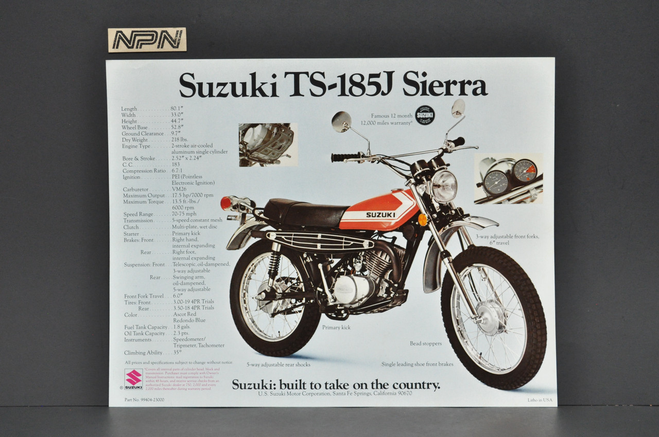Vintage NOS 1972 Suzuki TS185 J Sierra RV90 J Rover Brochure Dealer Specs OEM
