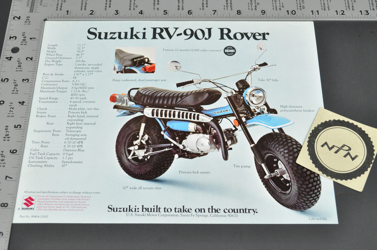 Vintage NOS 1972 Suzuki TS185 J Sierra RV90 J Rover Brochure Dealer Specs OEM