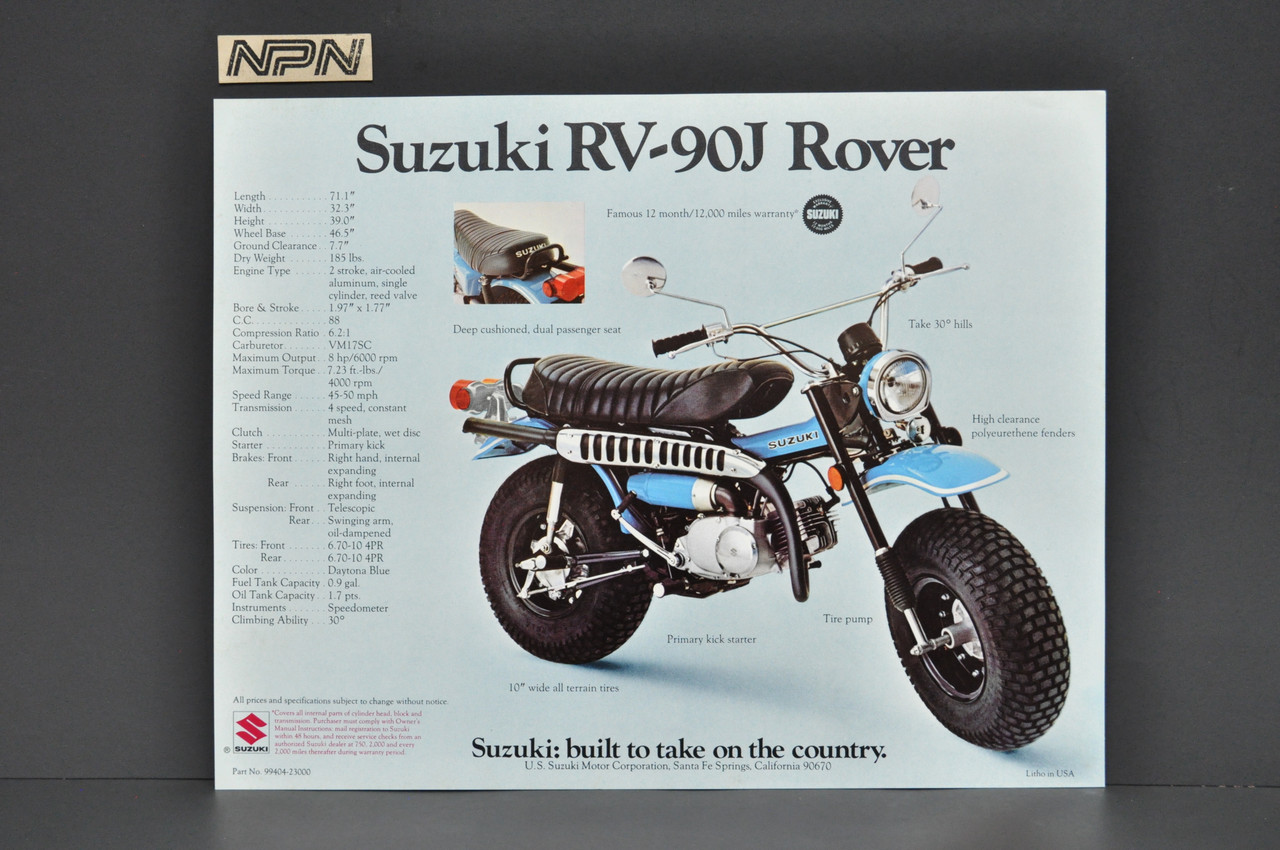 Vintage NOS 1972 Suzuki TS185 J Sierra RV90 J Rover Brochure Dealer Specs OEM
