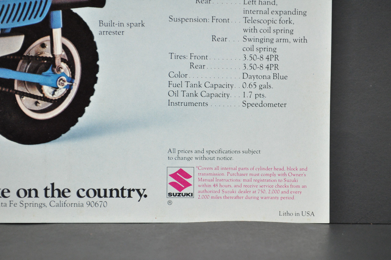 Vintage NOS 1972 Suzuki TS50 J Gaucho MT50 J Trailhopper Brochure Dealer Specs