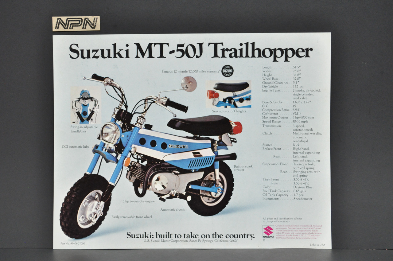 Vintage NOS 1972 Suzuki TS50 J Gaucho MT50 J Trailhopper Brochure Dealer Specs