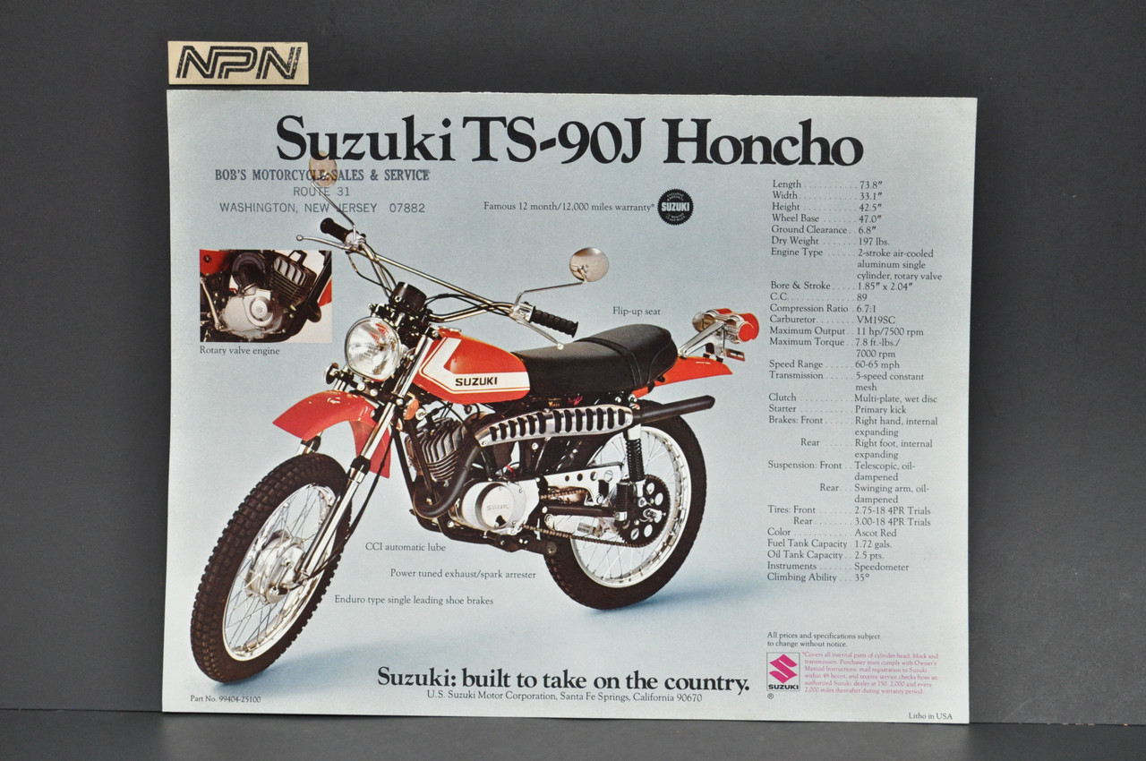 Vintage NOS 1972 Suzuki TS90 J Honcho TC90 J Blazer Brochure Dealer Specs OEM