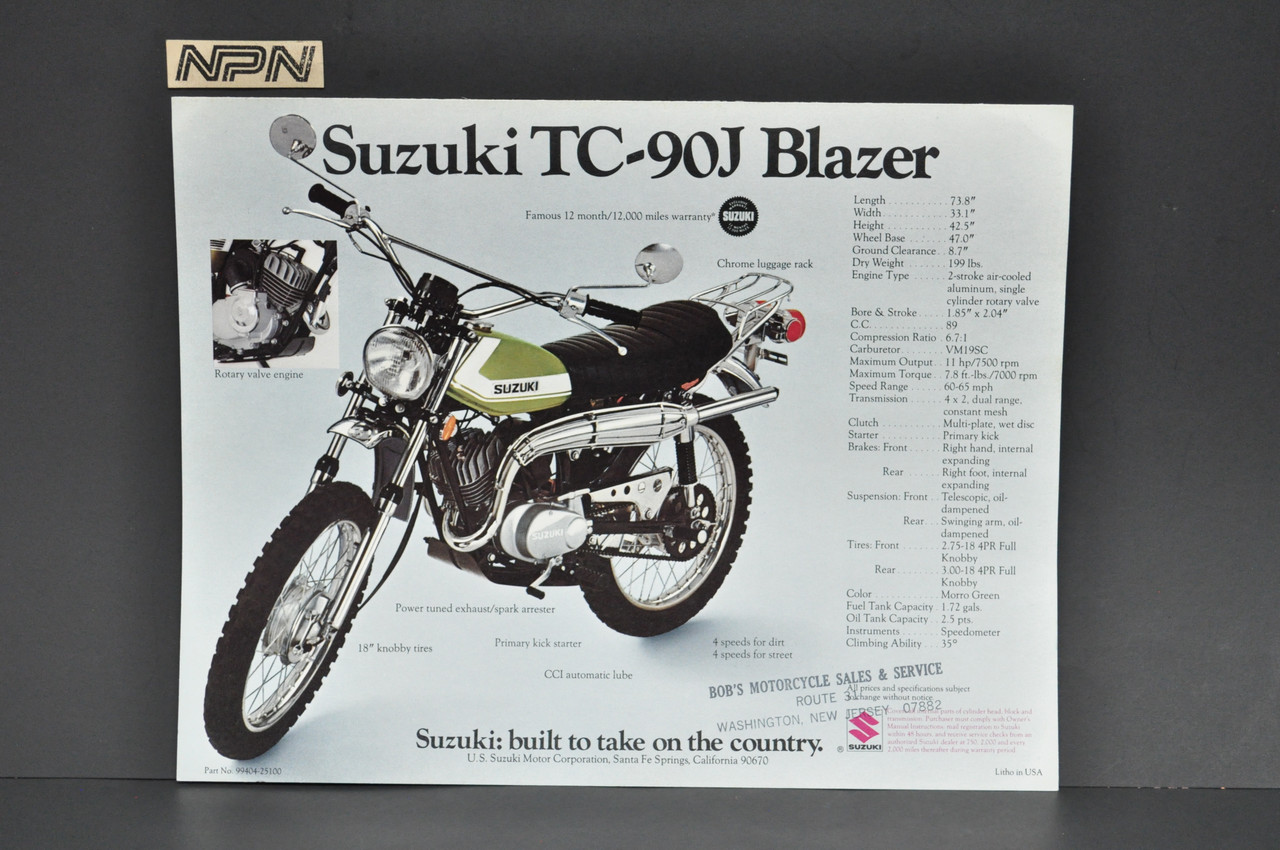 Vintage NOS 1972 Suzuki TS90 J Honcho TC90 J Blazer Brochure Dealer Specs OEM