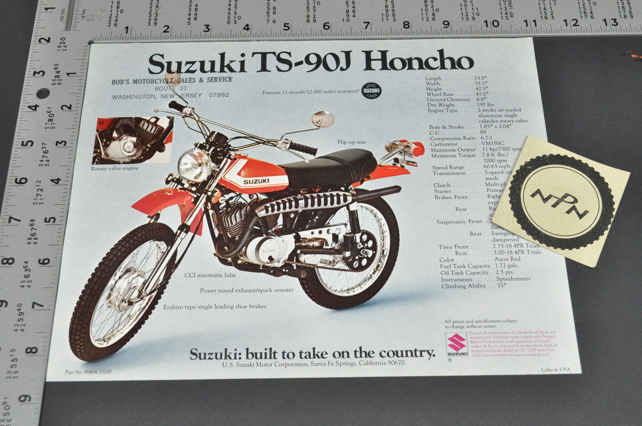 Vintage NOS 1972 Suzuki TS90 J Honcho TC90 J Blazer Brochure Dealer Specs OEM