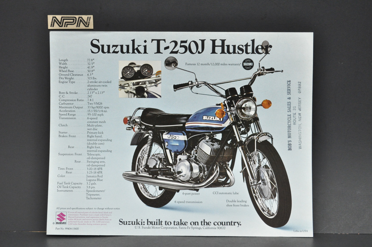 Vintage NOS 1972 Suzuki T500 J Titan T250 J Hustler Brochure Dealer Specs OEM