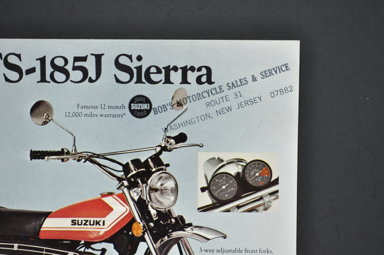 Vintage NOS 1972 Suzuki TS185 J Sierra RV90 J Rover Brochure Dealer Stamp OEM