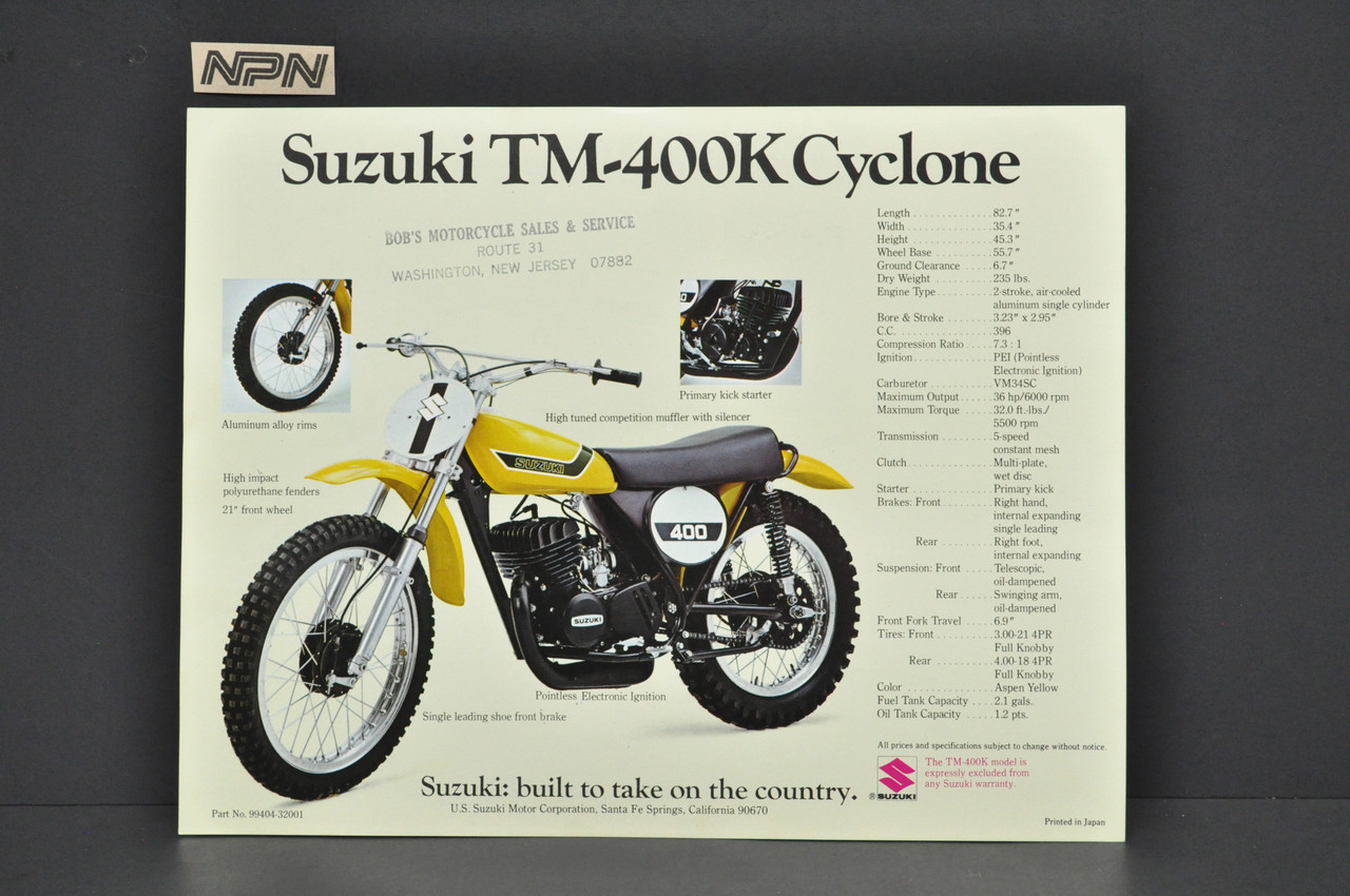 Vintage NOS 1973 Suzuki TM400 K Cyclone TS400 K Apache Brochure Dealer Specs OEM