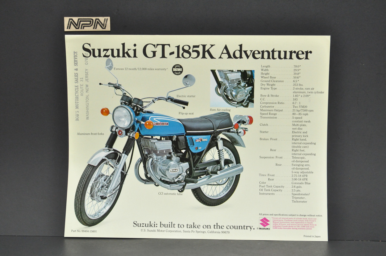 VTG NOS 1973 Suzuki GT185 K Adventurer T500 K Titan Brochure Dealer Specs OEM