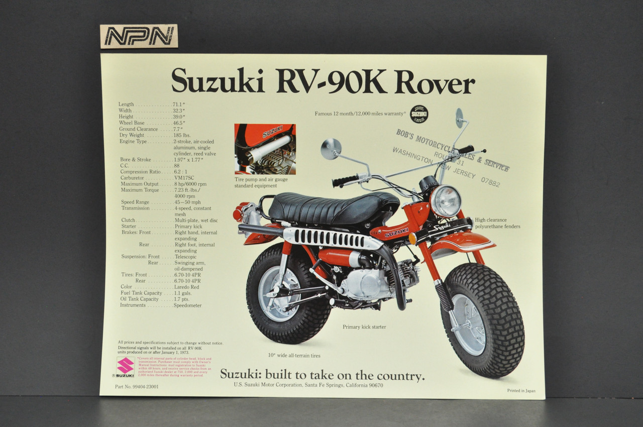 Vintage NOS 1973 Suzuki RV125 K Tracker RV90 K Rover Brochure Dealer Specs