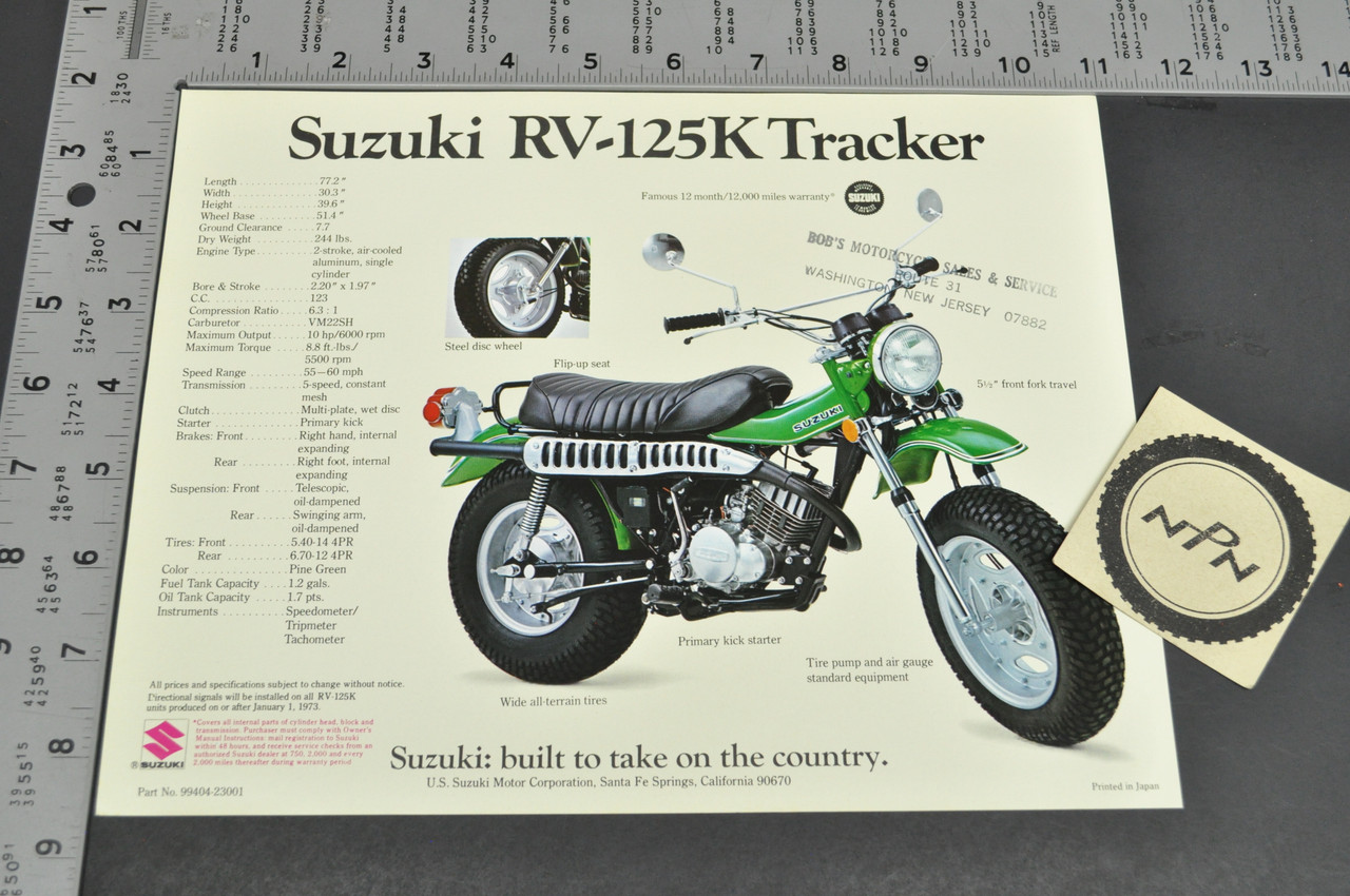 Vintage NOS 1973 Suzuki RV125 K Tracker RV90 K Rover Brochure Dealer Specs