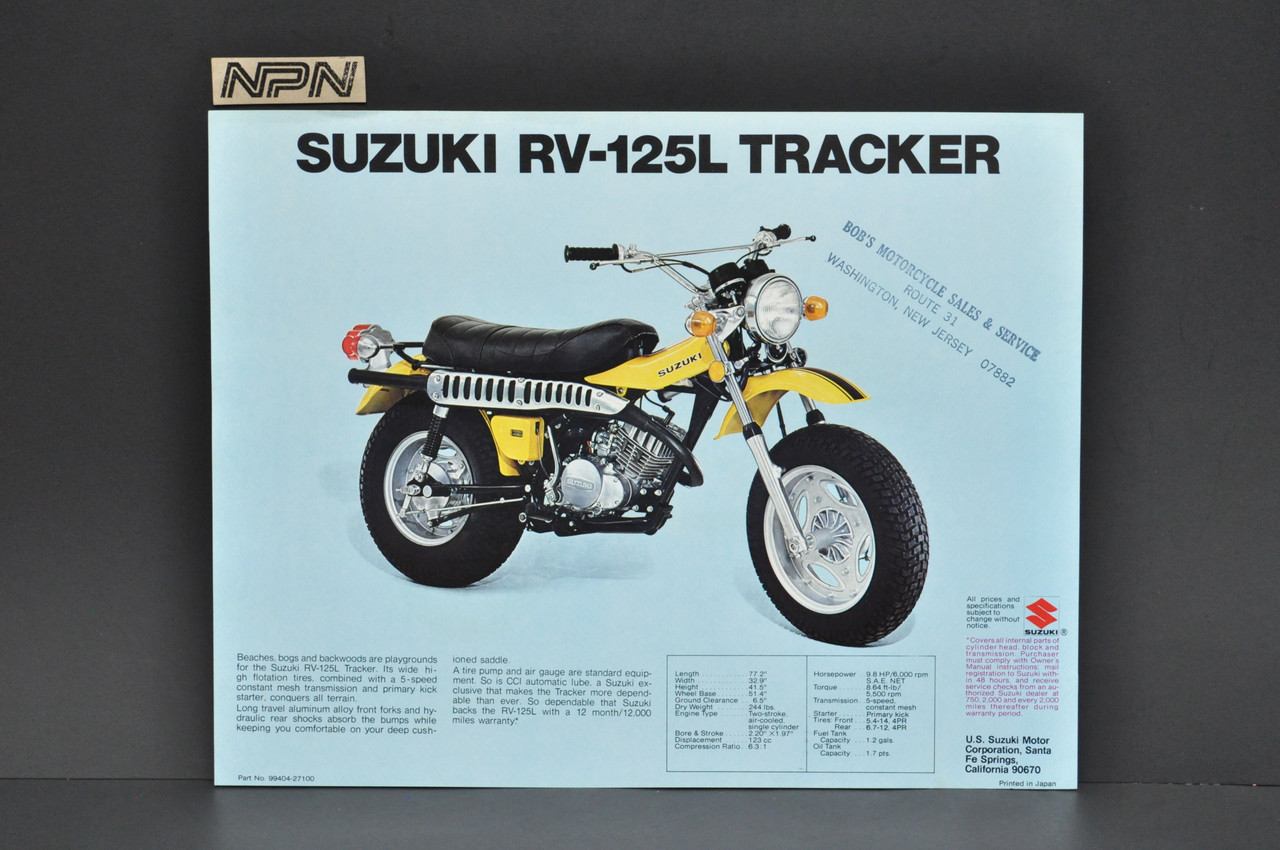 Vintage NOS 1974 Suzuki RV125 L Tracker RV90 L Rover Brochure Dealer Specs