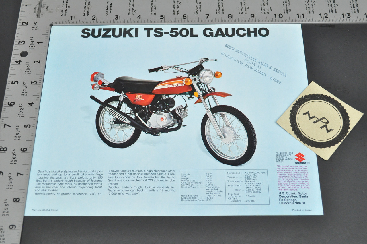 Vintage NOS 1974 Suzuki TM75 L Mini Cross TS50 L Gaucho Brochure Dealer Specs