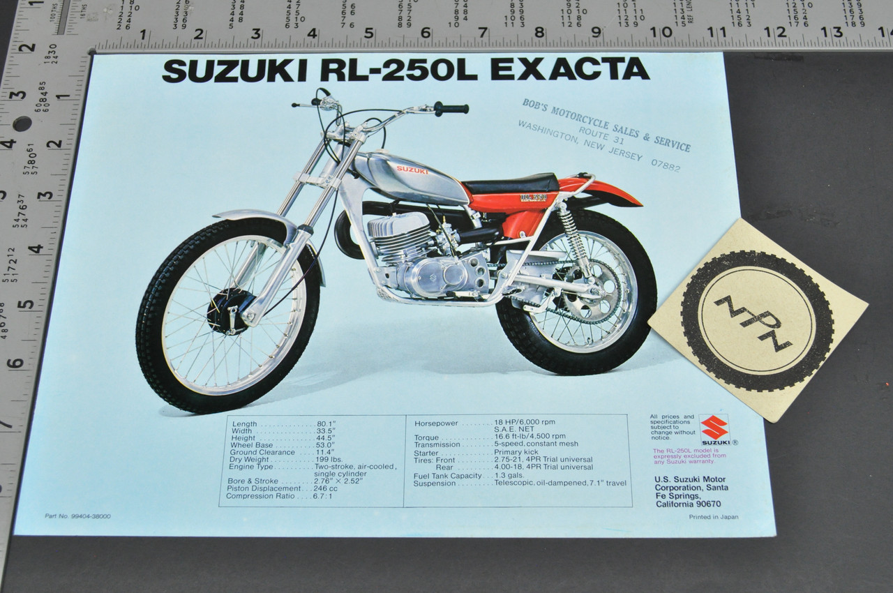 Vintage NOS 1974 Suzuki RL250 L Exacta Trials Motorcycle Brochure Dealer Specs
