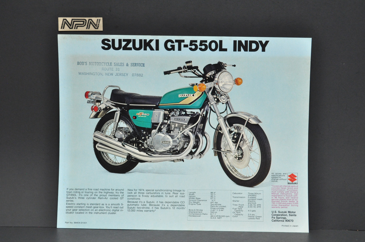 Vintage NOS 1974 Suzuki GT750 L LeMans GT550 L Indy Brochure Dealer Specs OEM