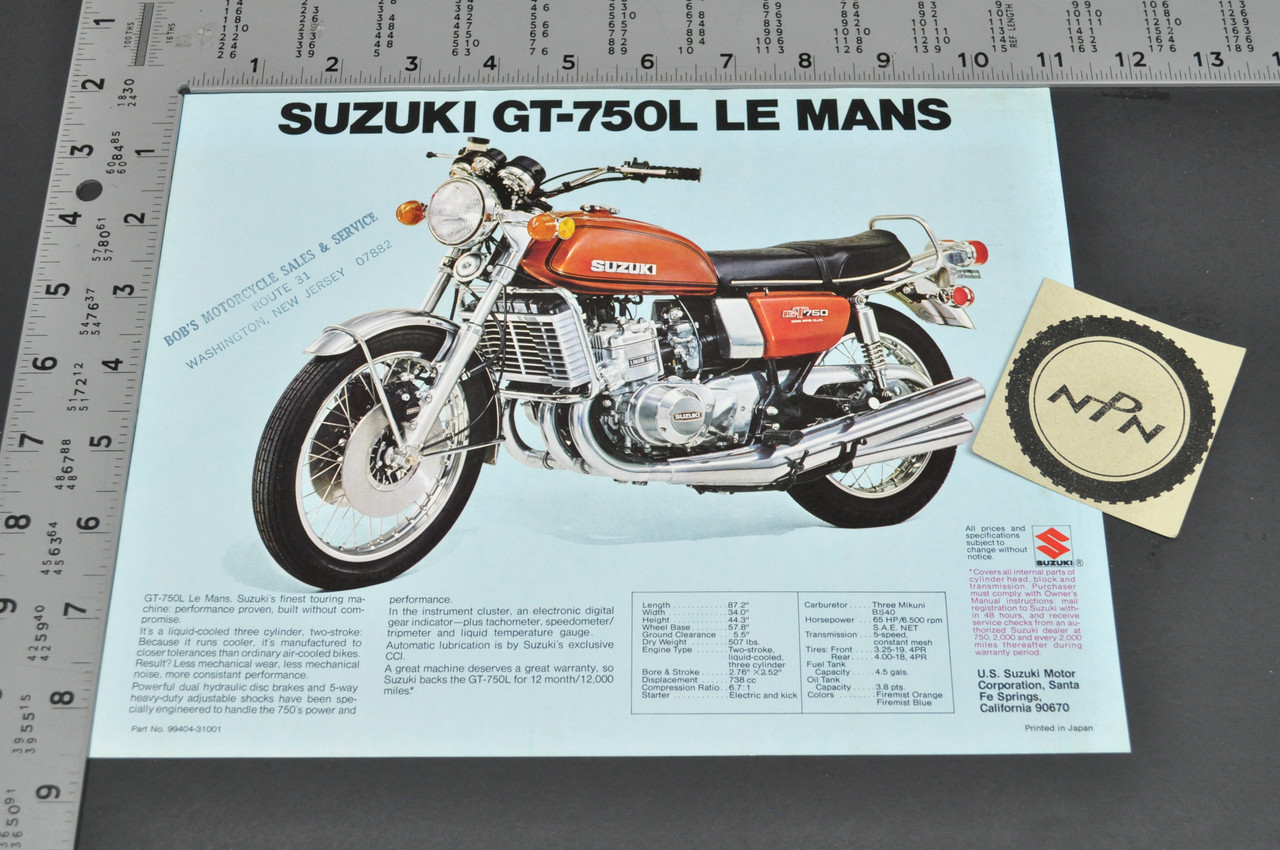 Vintage NOS 1974 Suzuki GT750 L LeMans GT550 L Indy Brochure Dealer Specs OEM