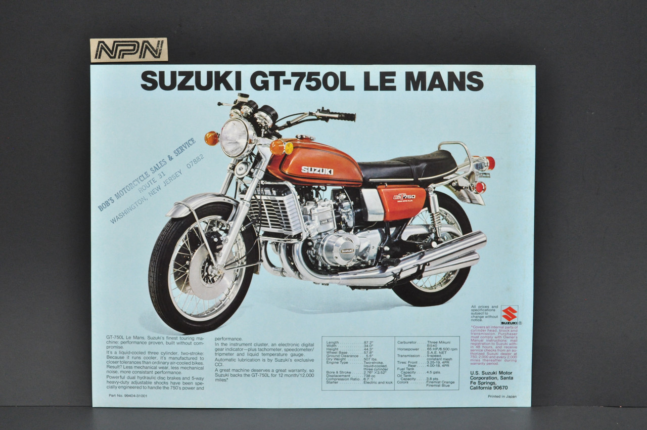 Vintage NOS 1974 Suzuki GT750 L LeMans GT550 L Indy Brochure Dealer Specs OEM