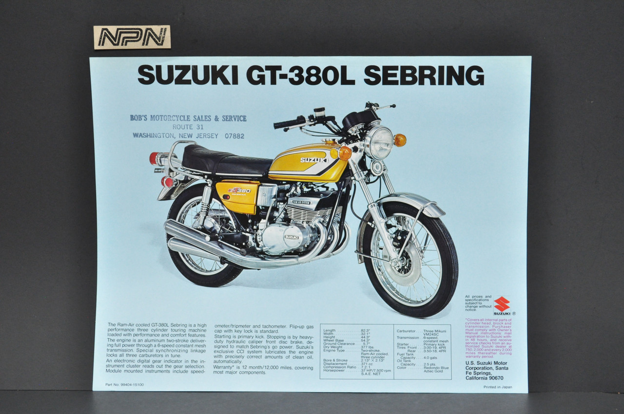 Vintage NOS 1974 Suzuki T500 L Titan GT380 L Sebring Brochure Dealer Specs OEM