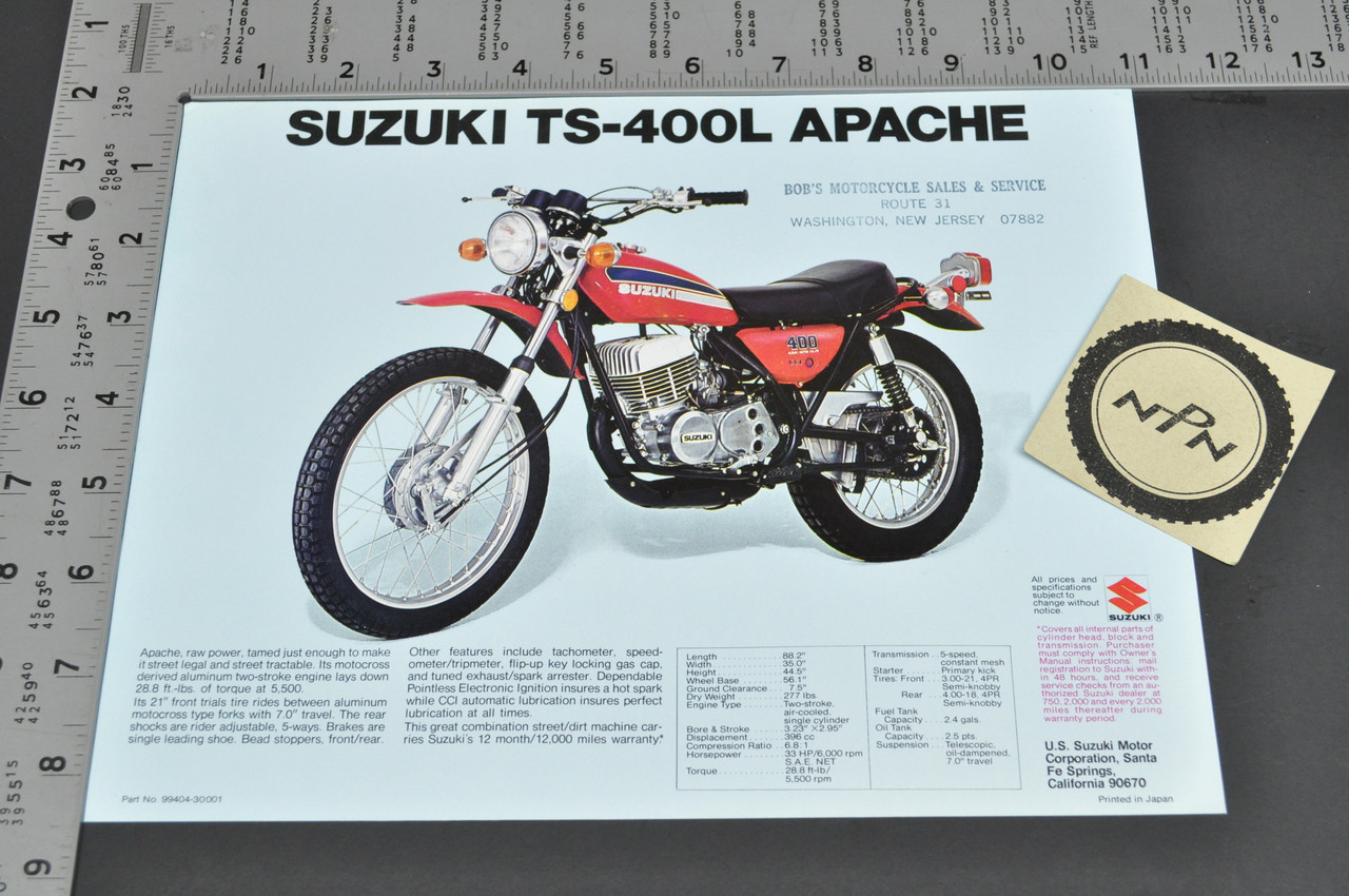 Vintage NOS 1974 Suzuki TS400 L Apache TS250 L Savage Brochure Dealer Specs OEM