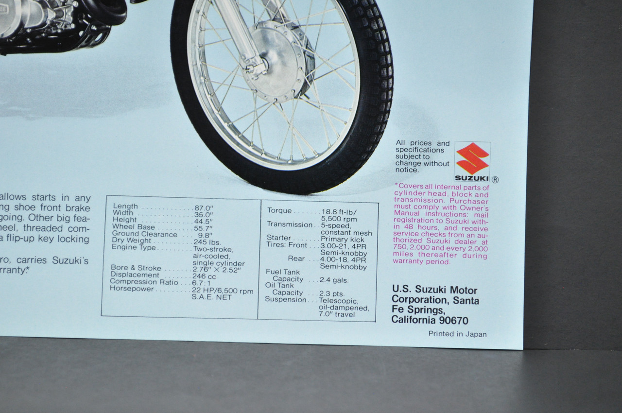 Vintage NOS 1974 Suzuki TS400 L Apache TS250 L Savage Brochure Dealer Specs OEM