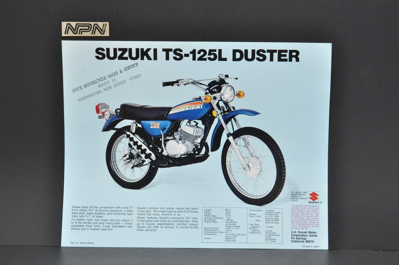 Vintage NOS 1974 Suzuki TS125 L Duster TC125 L Prospector Brochure Dealer Specs