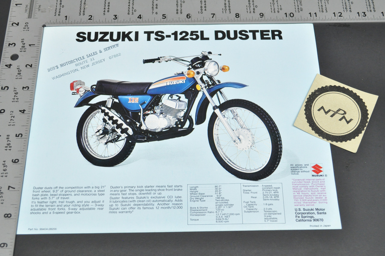 Vintage NOS 1974 Suzuki TS125 L Duster TC125 L Prospector Brochure Dealer Specs