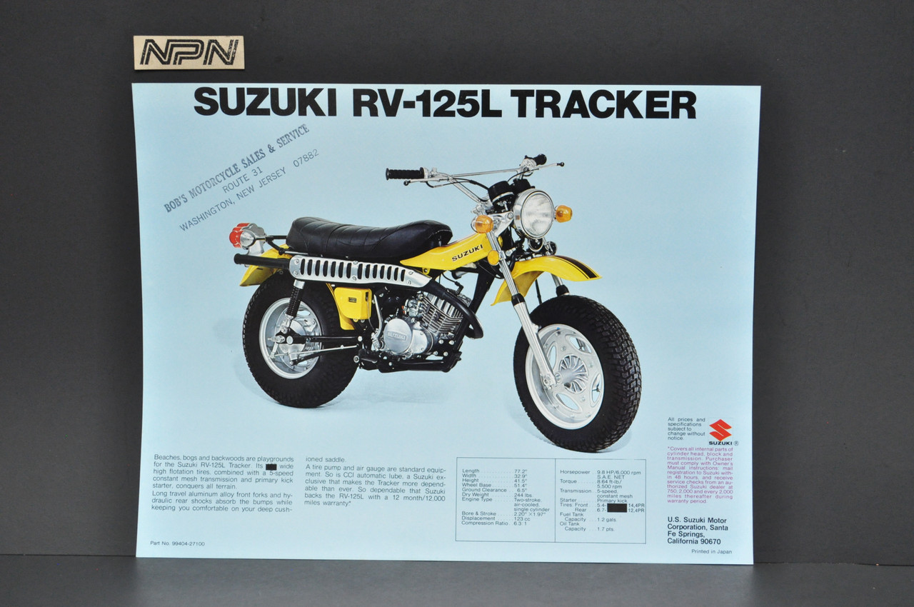 Vintage NOS 1974 Suzuki RV125 L Tracker RV90 L Rover Brochure Dealer Specs OEM