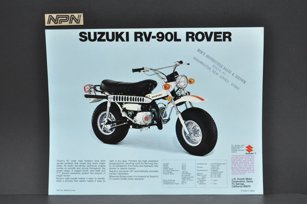 Vintage NOS 1974 Suzuki RV125 L Tracker RV90 L Rover Brochure Dealer Specs OEM