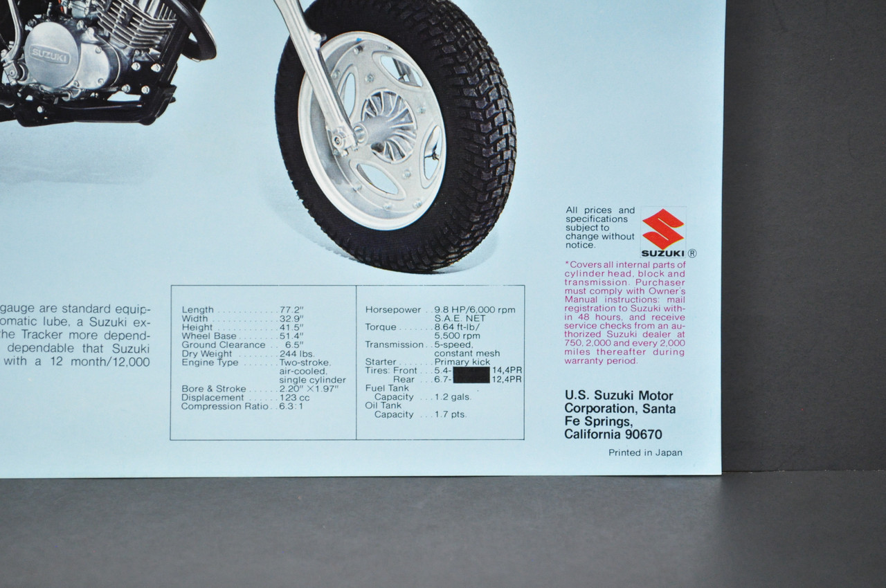 Vintage NOS 1974 Suzuki RV125 L Tracker RV90 L Rover Brochure Dealer Specs OEM