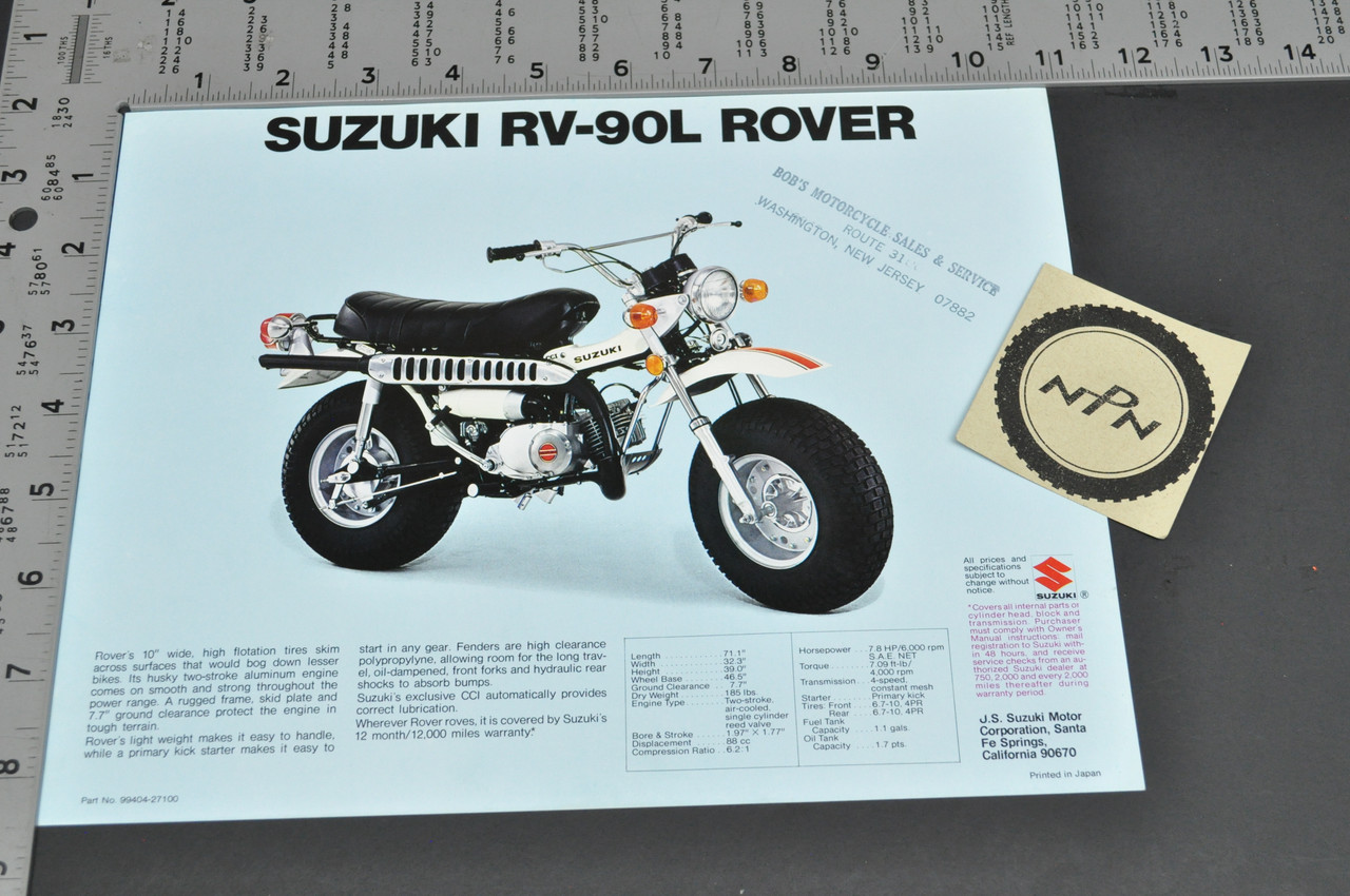 Vintage NOS 1974 Suzuki RV125 L Tracker RV90 L Rover Brochure Dealer Specs OEM